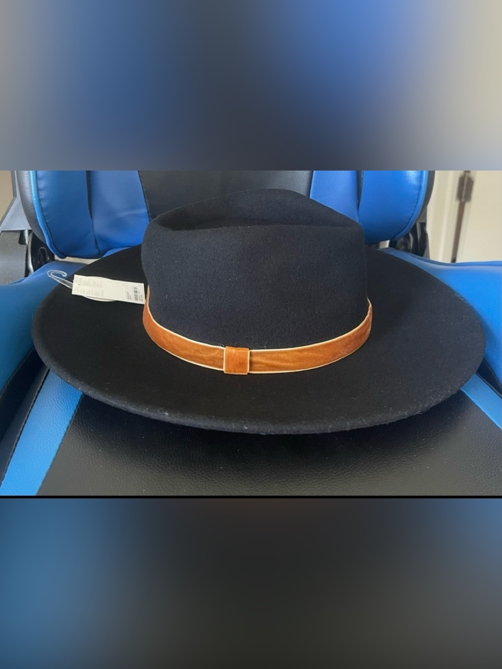 Black Wide Fedora Hat with Tan Band -Unisex